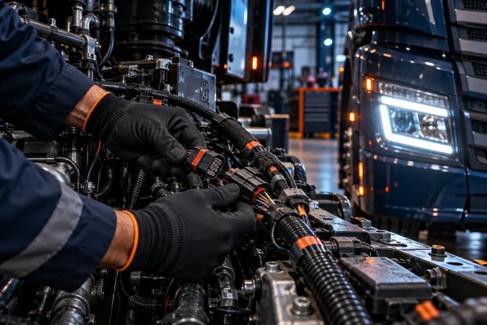Reparo técnico de chicotes elétricos e conectores de caminhão